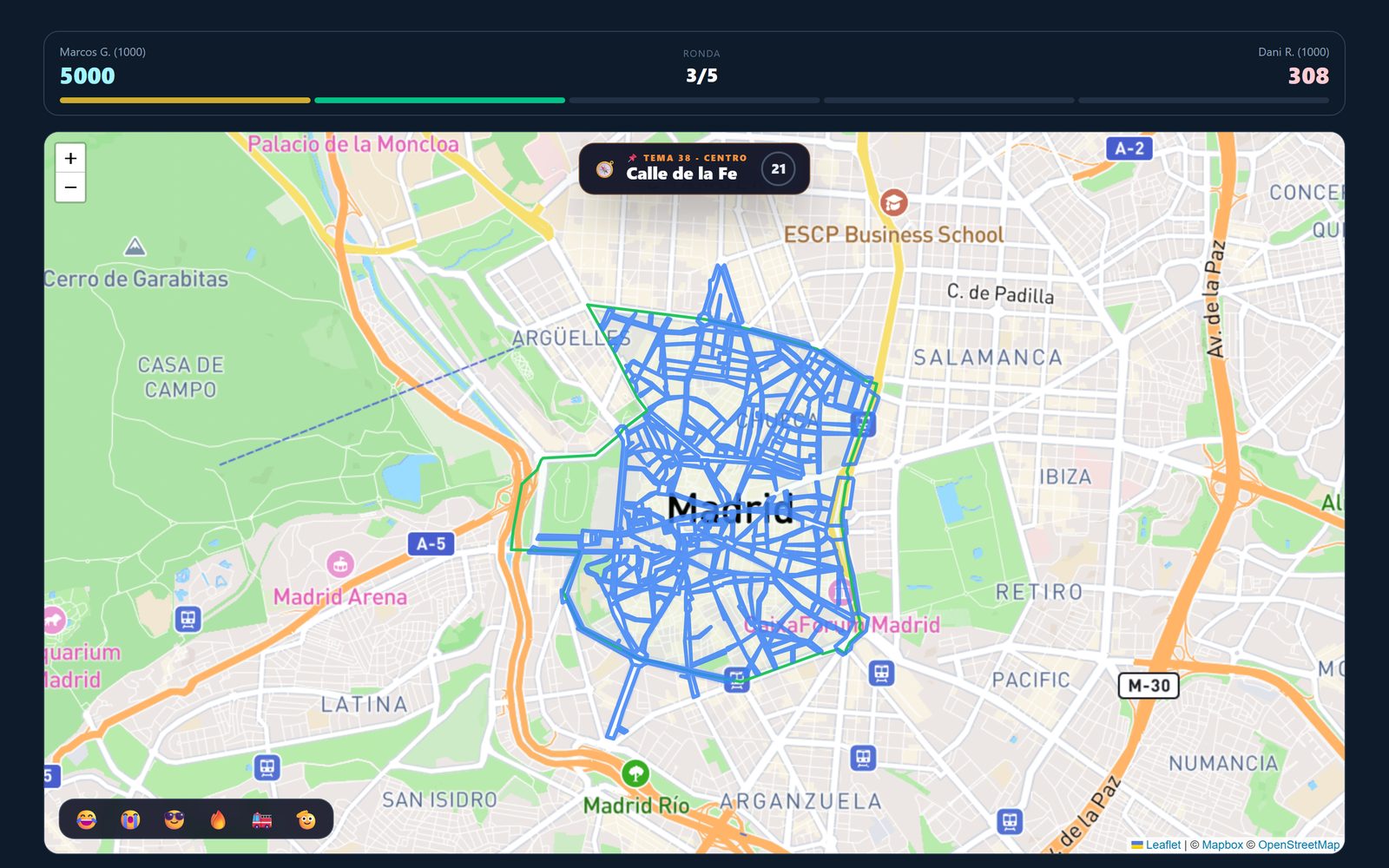 Batalla amistosa por código, con la zona elegida marcada sobre el mapa