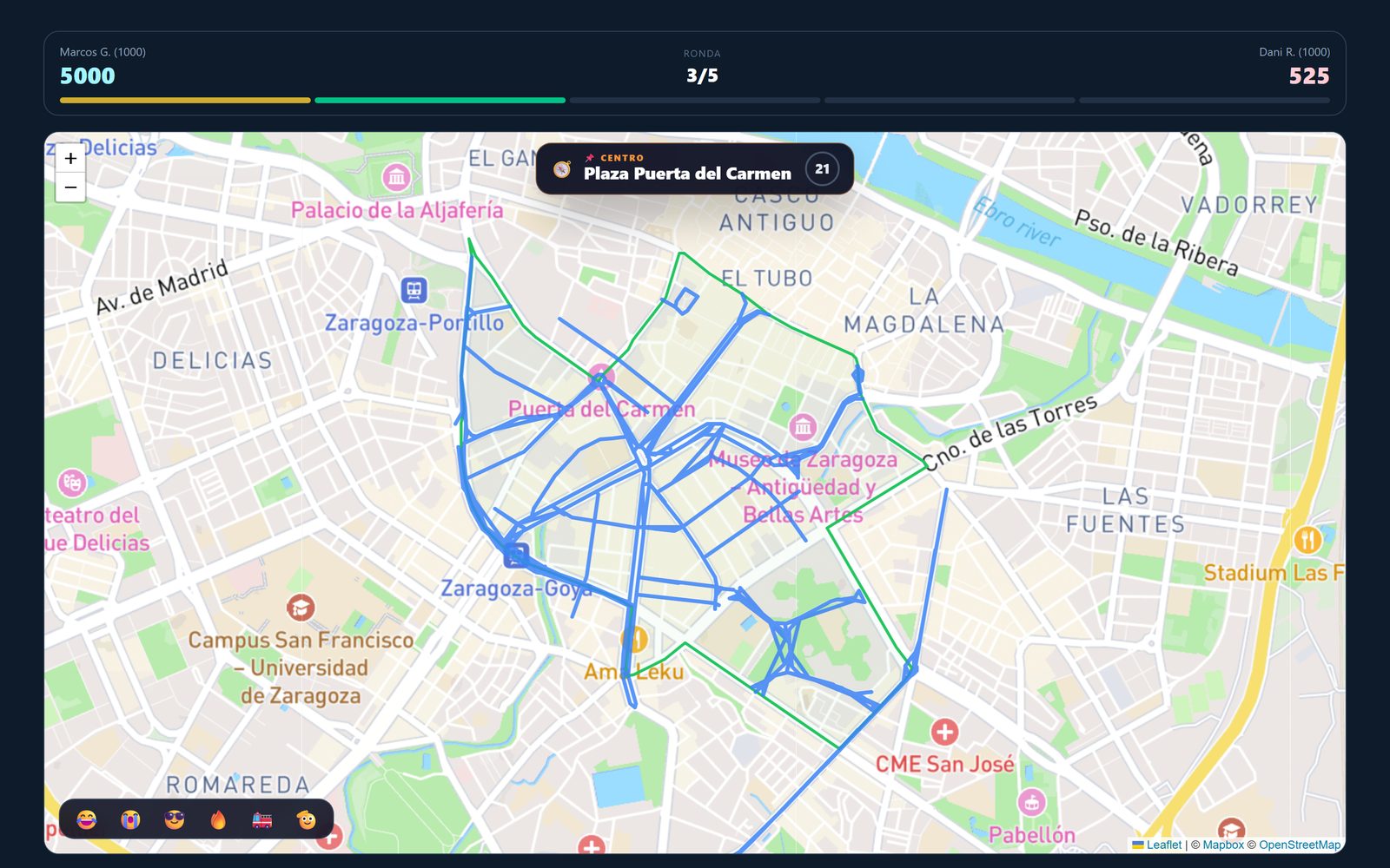 Batalla amistosa por código en Zaragoza, con la zona elegida marcada sobre el mapa