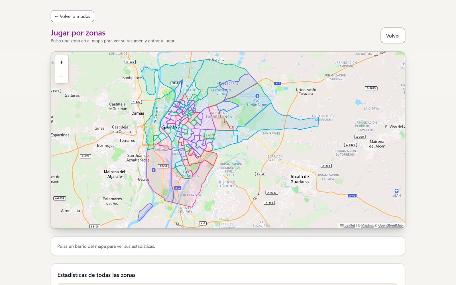 Mapa dividido por zonas en Callejea con el porcentaje dominado de cada una