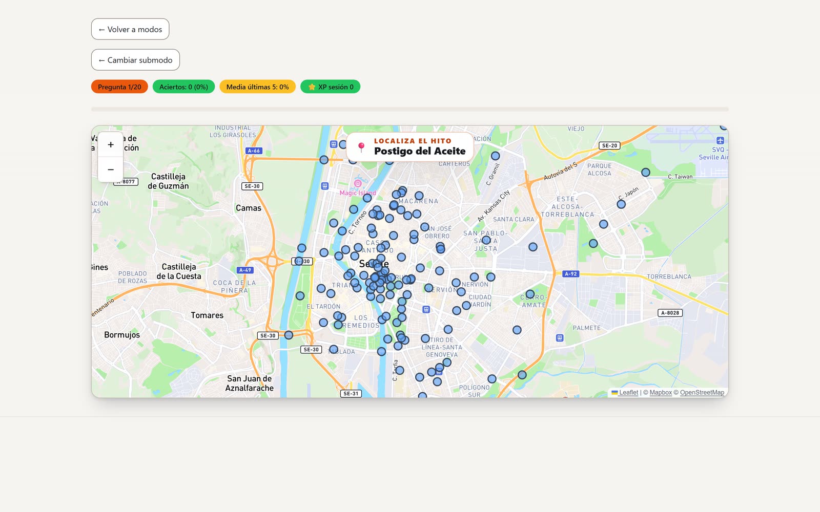 Modo Hitos de Callejea: los puntos de interés de las bases situados sobre el mapa